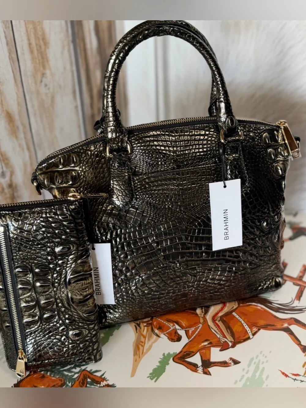 FIRM SET ~ NWT Brahmin Black Onyx Med Duxbury Melbourne Leather & SURI Wallet